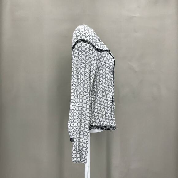 Gap Women's V Neck Geometric Print Popover Blouse Sz XS White Black Long Sleeve - Picture 5 of 8